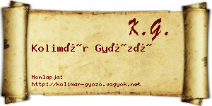 Kolimár Győző névjegykártya